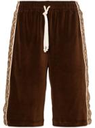 Gucci Rhombus Logo Velvet Track Shorts - Brown