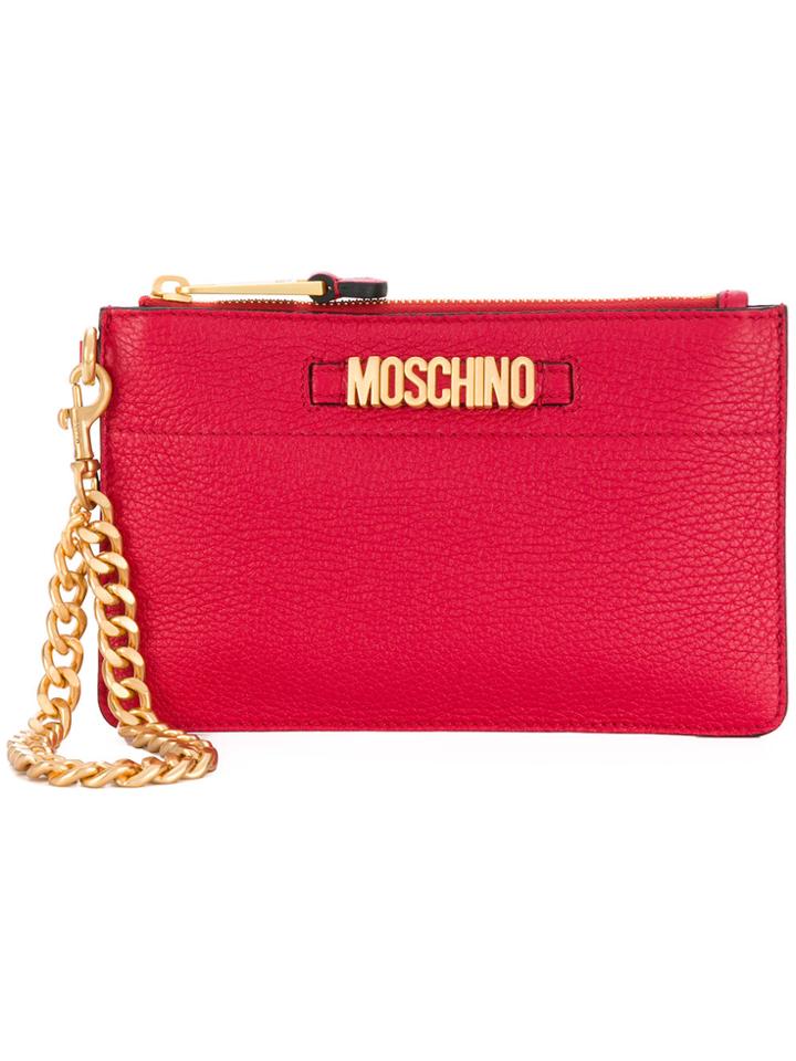 Moschino Logo Plaque Clutch Bag - Red