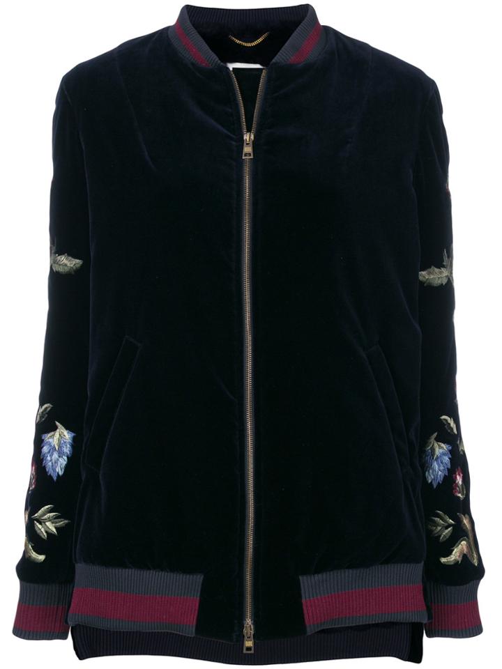 Bazar Deluxe Embroidered Floral Bomber Jacket - Blue