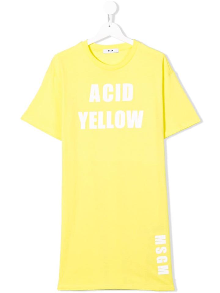 Msgm Kids Teen Logo Print T-shirt Dress - Yellow