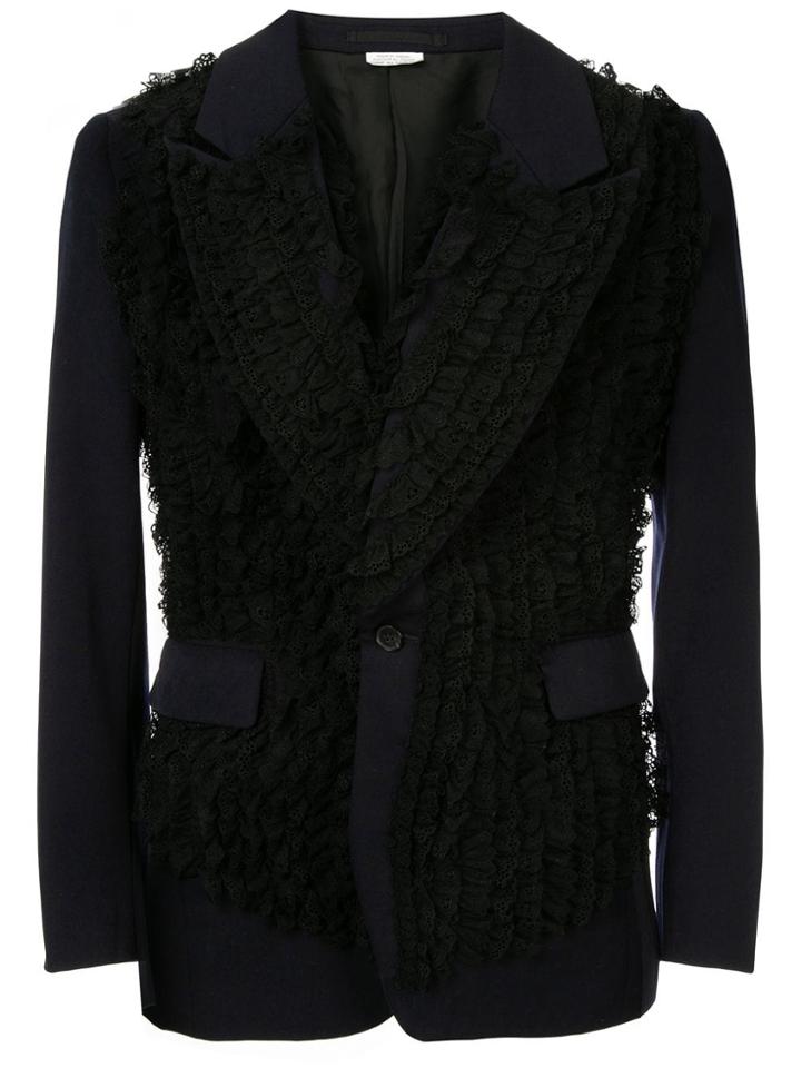 Comme Des Garçons Vintage Ruffled Lace Appliqué Blazer - Blue