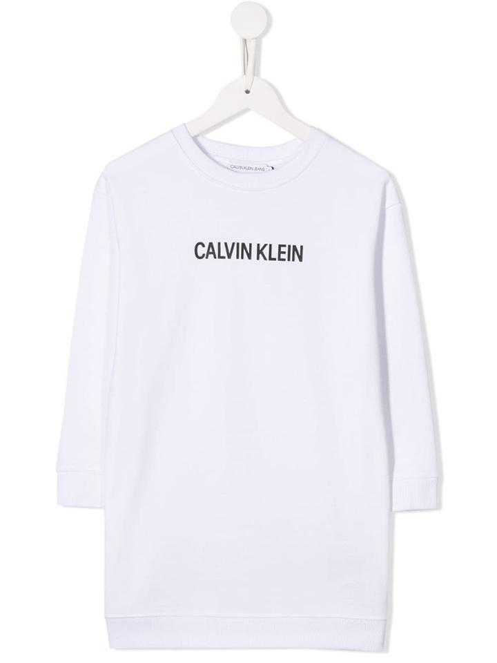 Calvin Klein Kids Logo Print Dress - White