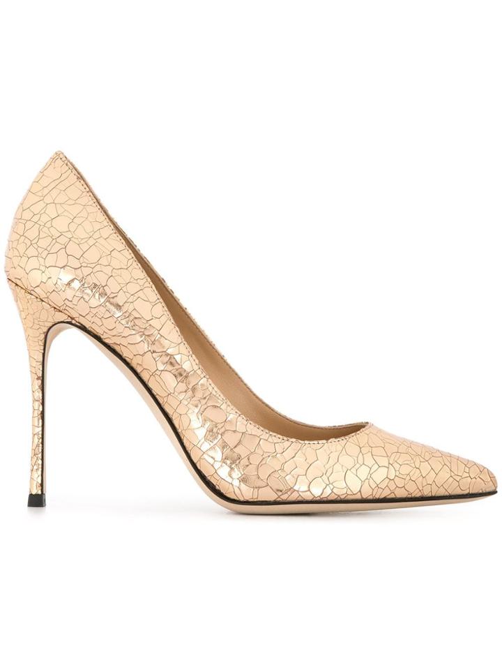 Sergio Rossi Cracked Leather Godiva Pumps - Metallic