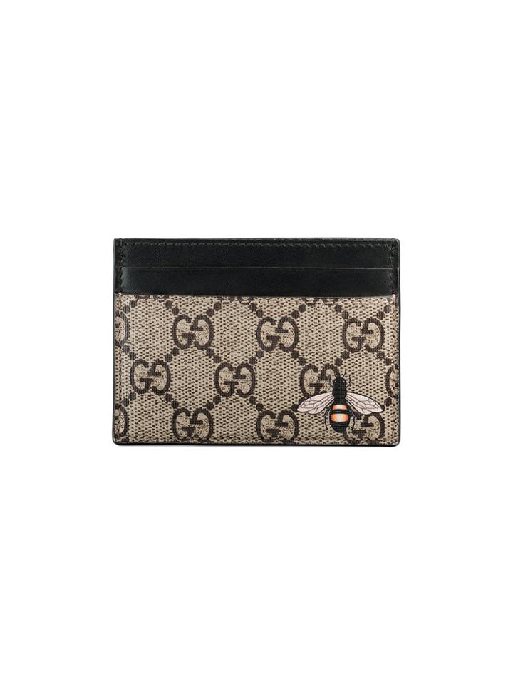 Gucci Bee Print Gg Supreme Card Case - Nude & Neutrals