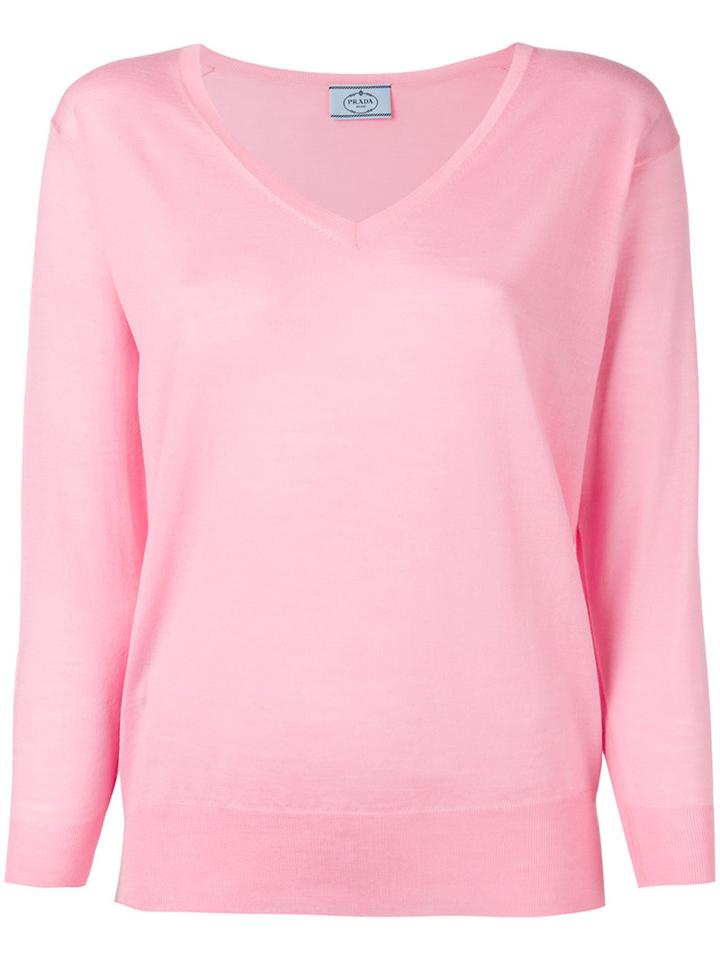 Prada V-neck Jumper, Women's, Size: 40, Pink/purple, Wool