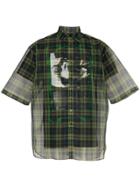 Raf Simons Check Print Double Layer Sheer Cotton Blend Shirt - Black