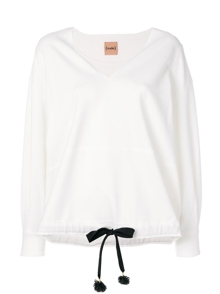 Nude Drawstring V-neck Sweatshirt - White