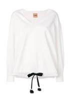 Nude Drawstring V-neck Sweatshirt - White