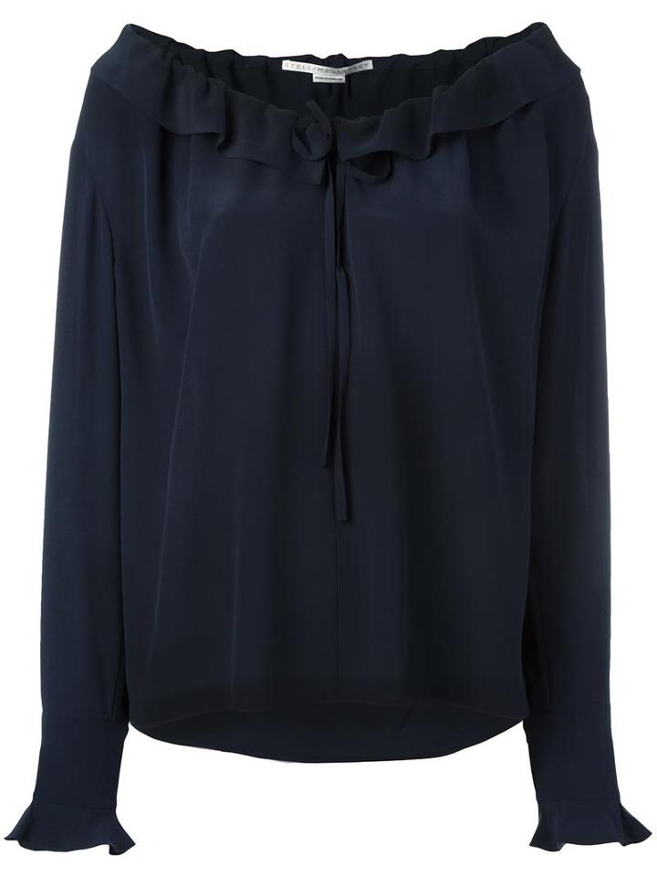 Stella Mccartney Ruffled Neck Fastening Blouse, Women's, Size: 38, Blue, Silk