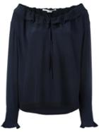 Stella Mccartney Ruffled Neck Fastening Blouse, Women's, Size: 38, Blue, Silk