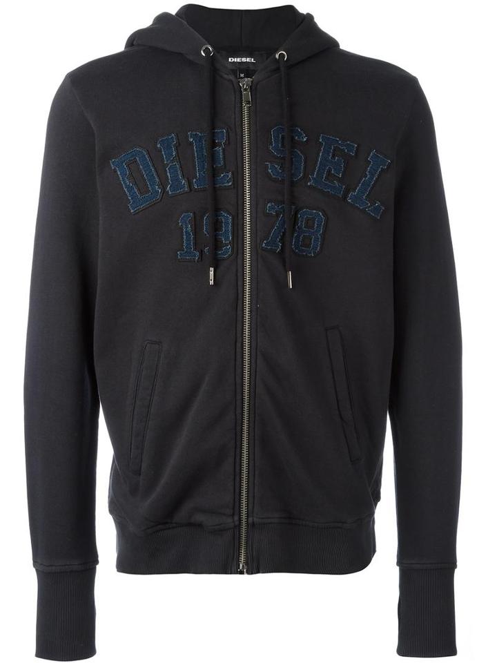 Diesel Logo Patch Zipped Hoodie, Men's, Size: Small, Black, Cotton