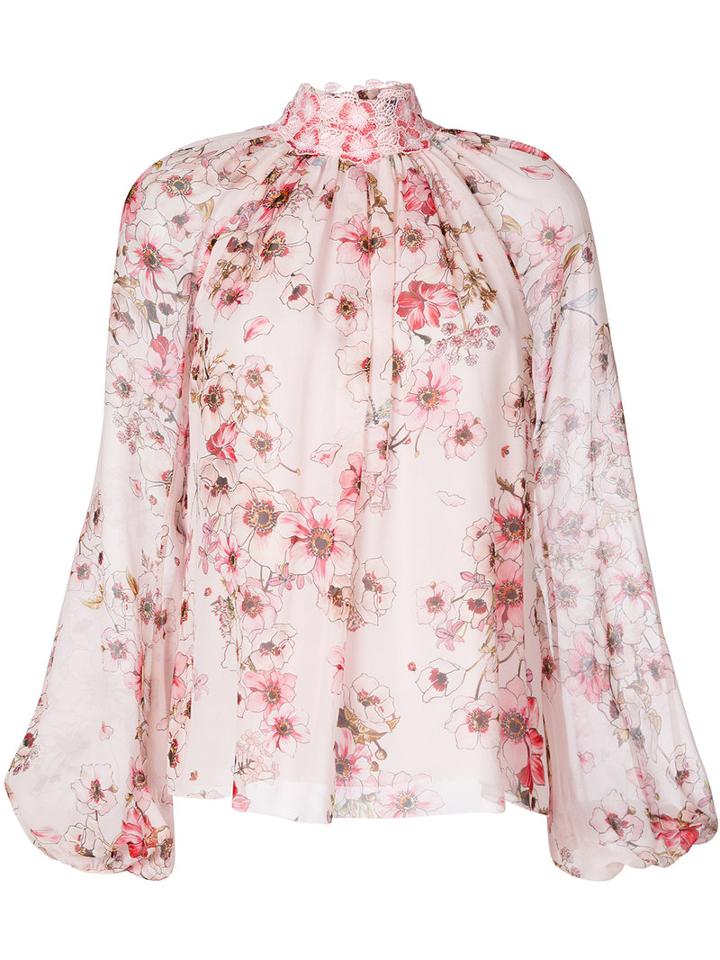 Giambattista Valli - High Neck Floral Blouse - Women - Silk/cotton/polyester - 40, Pink/purple, Silk/cotton/polyester