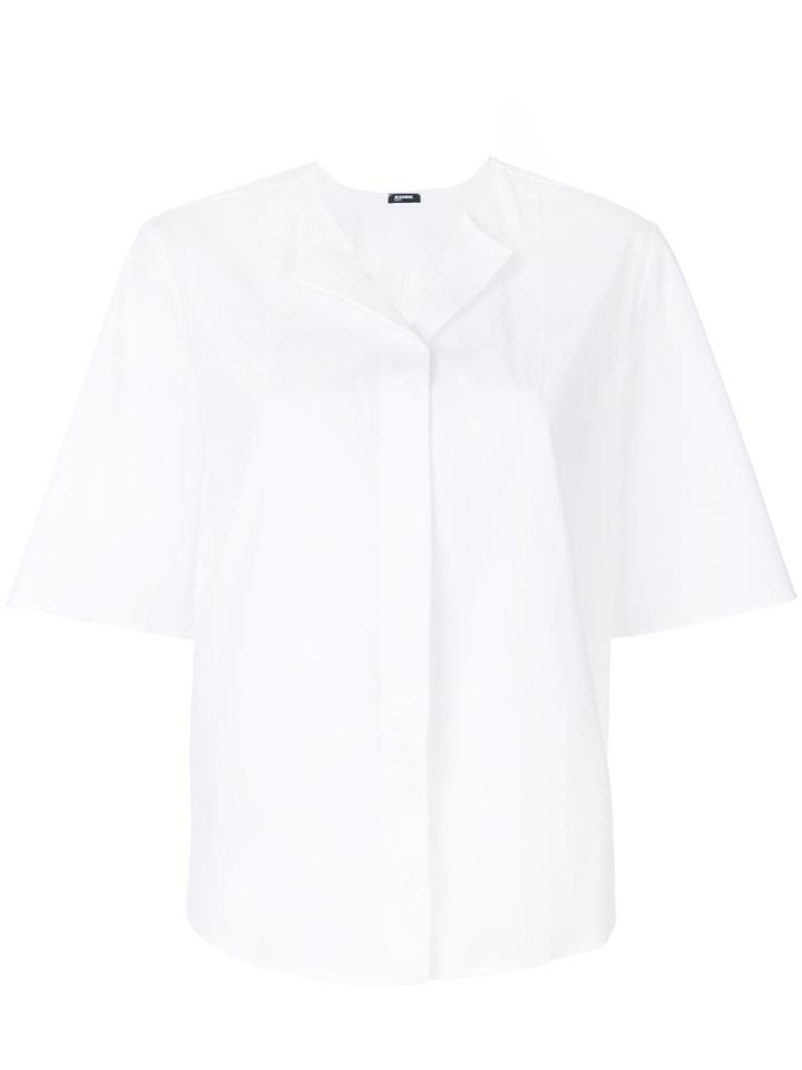 Jil Sander Navy Short Sleeve Concealed Placket Shirt - White