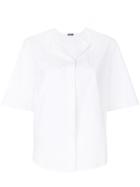 Jil Sander Navy Short Sleeve Concealed Placket Shirt - White