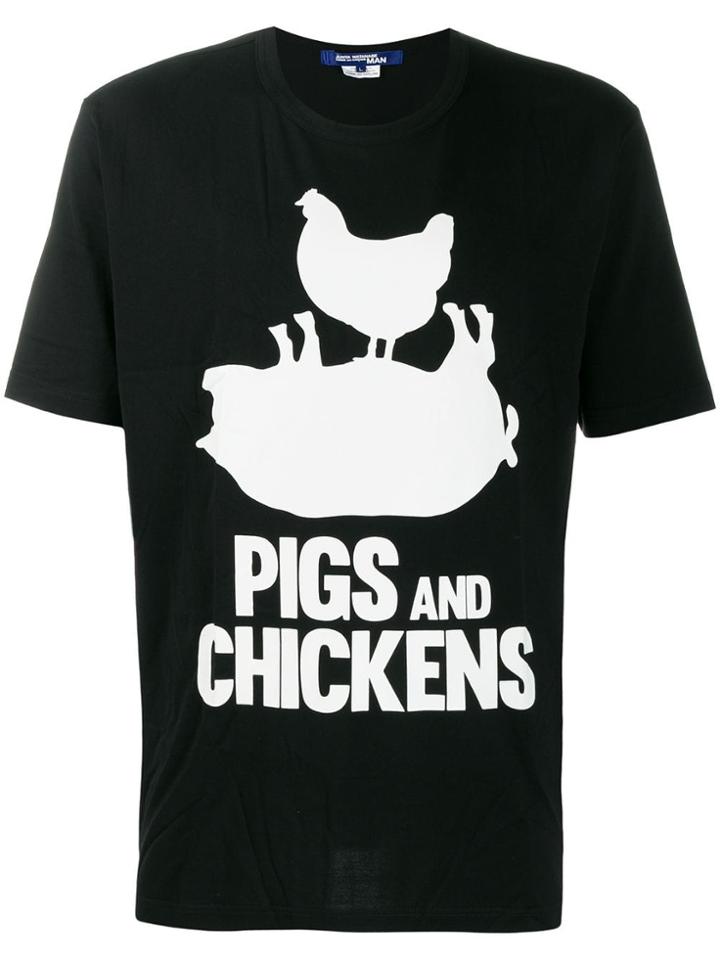 Junya Watanabe Man Pigs And Chickens Print T-shirt - Black