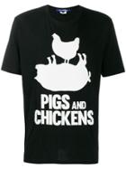 Junya Watanabe Man Pigs And Chickens Print T-shirt - Black
