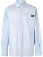 Burberry Logo Detail Patchwork Striped Cotton Shirt - Blue