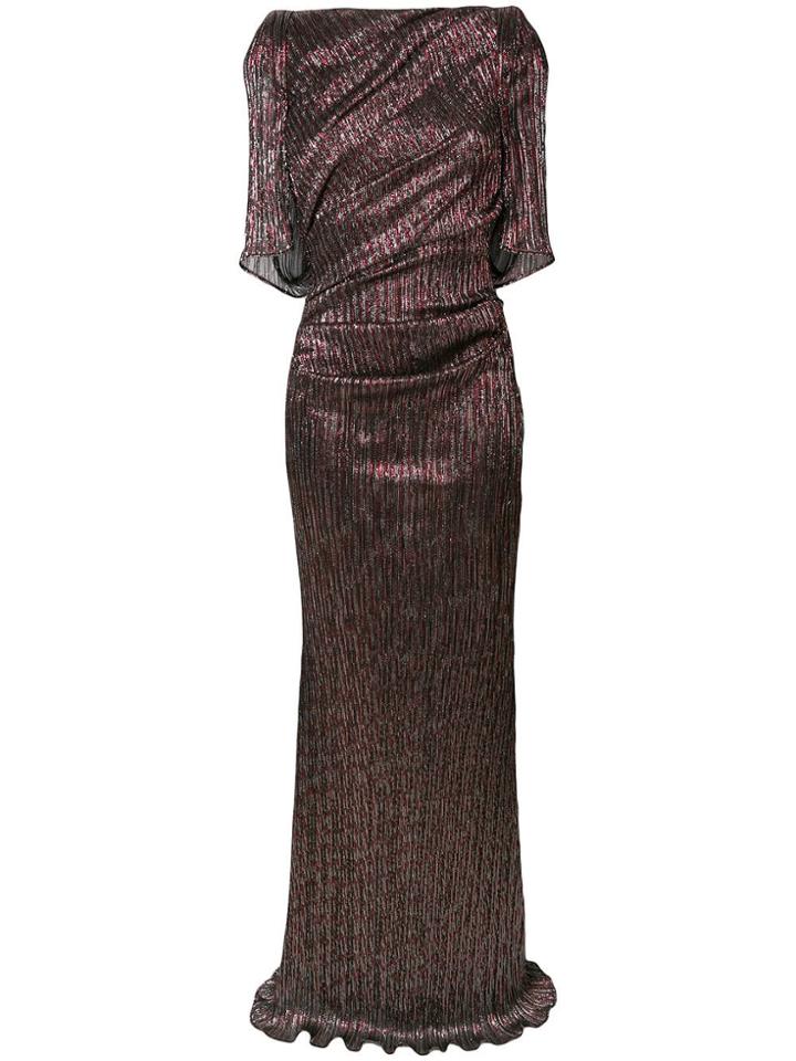 Talbot Runhof Laminated Pleated Dress - Red