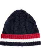 Thom Browne Cable Knit Stripe Panel Beanie - Blue