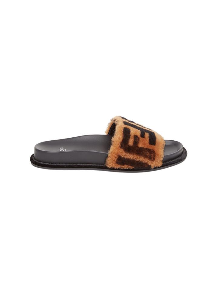 Fendi Monogram Pool Slides - Brown