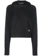 T By Alexander Wang Logo Patch Knitted Hoodie - Blue