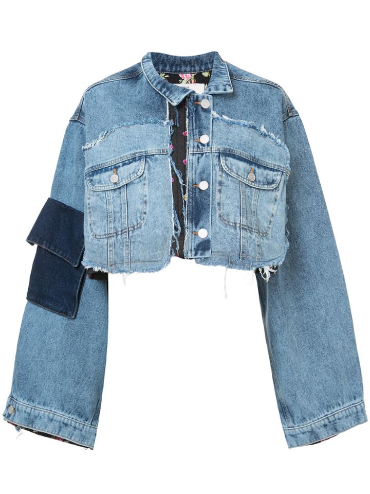 Natasha Zinko Mixed Crop Denim Jacket - Blue