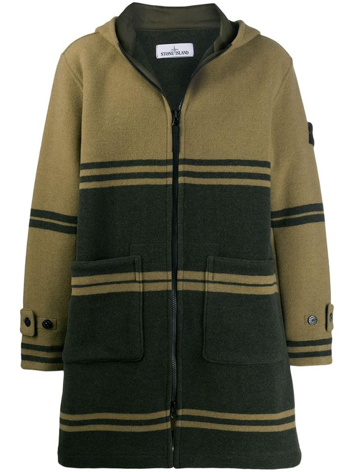 Stone Island Striped Hooded Coat - Brown