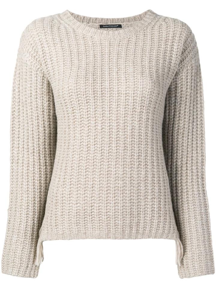 Luisa Cerano Fringed Sides Jumper - Nude & Neutrals