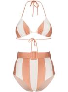 Adriana Degreas Porto Striped Belted Waist Bikini Set - Pink