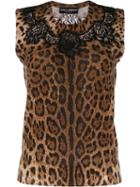 Dolce & Gabbana Leopard Print Laced Top - Brown