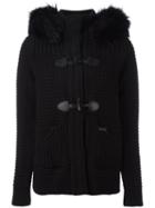 Bark Fur Collar Duffle Coat, Women's, Size: Large, Black, Polyamide/wool/racoon Fur