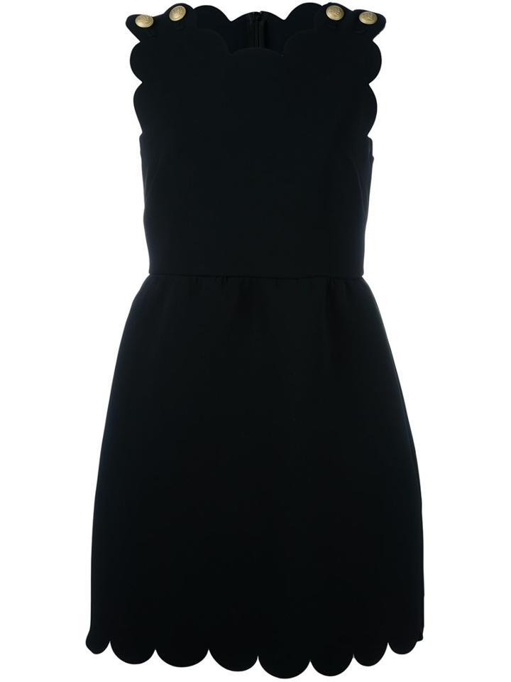 Red Valentino Scalloped Dress, Women's, Size: 40, Black, Polyester/acetate