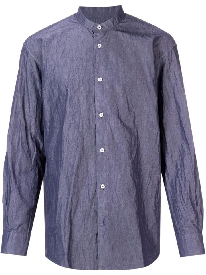 En Route - Band Collar Shirt - Men - Cotton/nylon - 2, Blue, Cotton/nylon