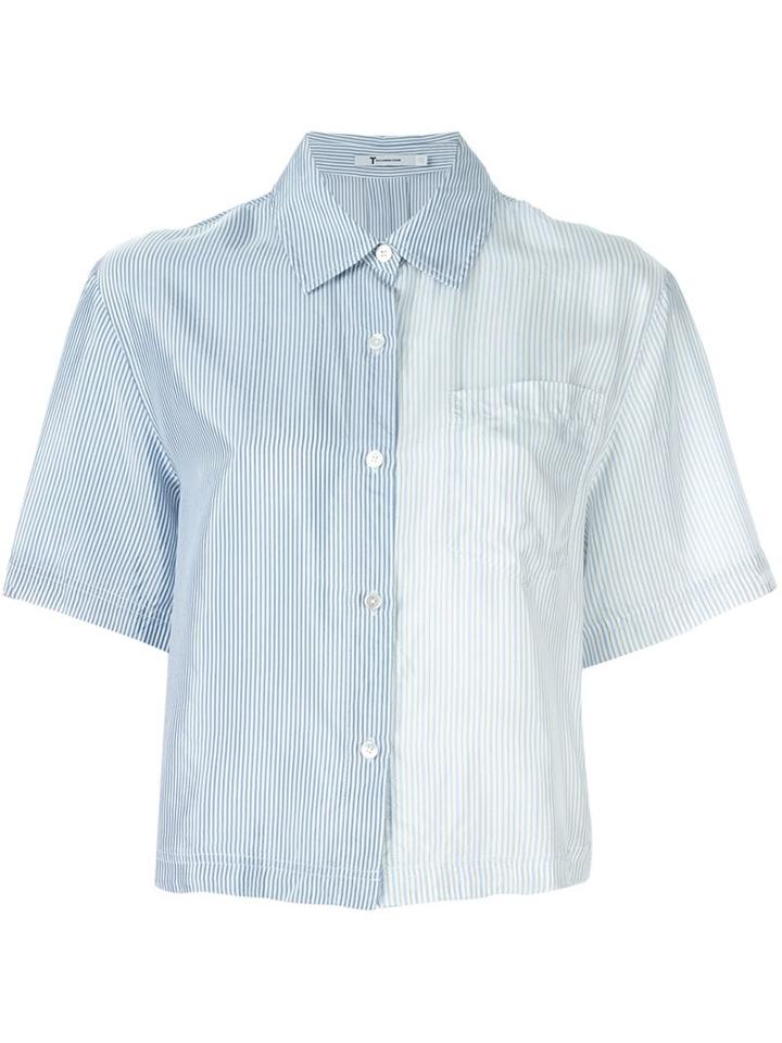 T By Alexander Wang Contrasting Stripe Boxy Shirt, Women's, Size: 0, Blue, Viscose