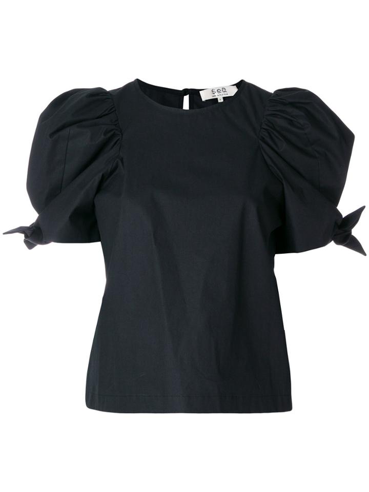 Sea Puff Tie Sleeves T-shirt - Black