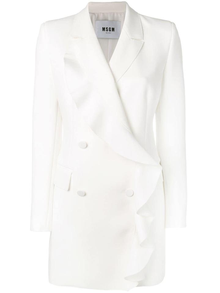 Msgm Ruffled Long Blazer - White