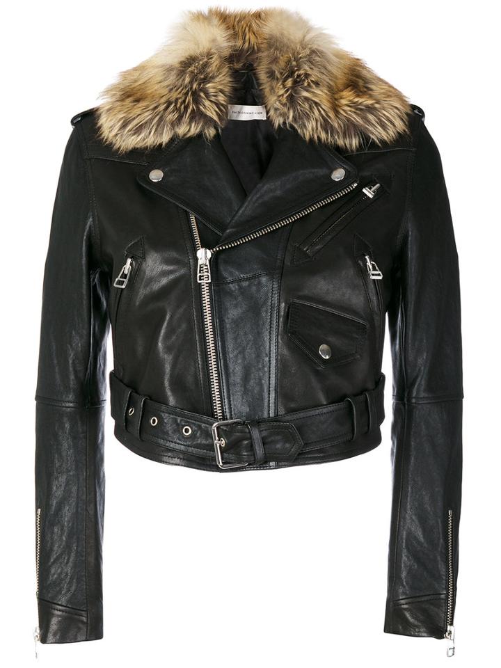 Faith Connexion - Faux Fur Biker Jacket - Women - Lamb Skin/polyester - 38, Black, Lamb Skin/polyester