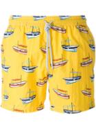 Capricode Boat Print Swim Shorts, Men's, Size: Medium, Yellow/orange, Polyamide