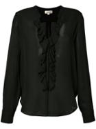 L'agence Sheer Ruffle Front Blouse, Women's, Size: Medium, Black, Silk