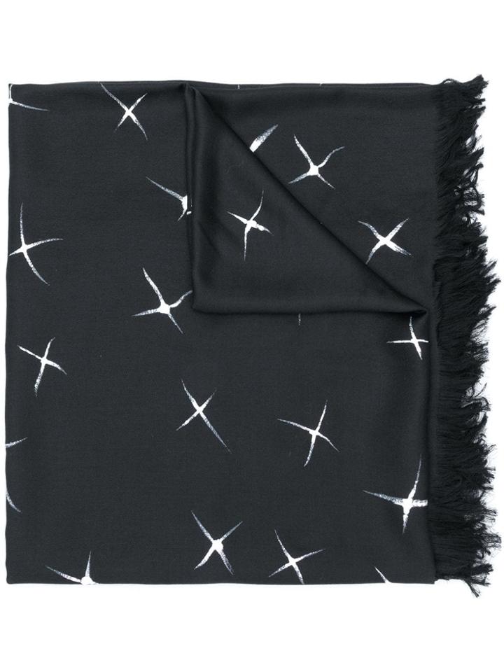 Saint Laurent Fringed-edges Printed Scarf - Black