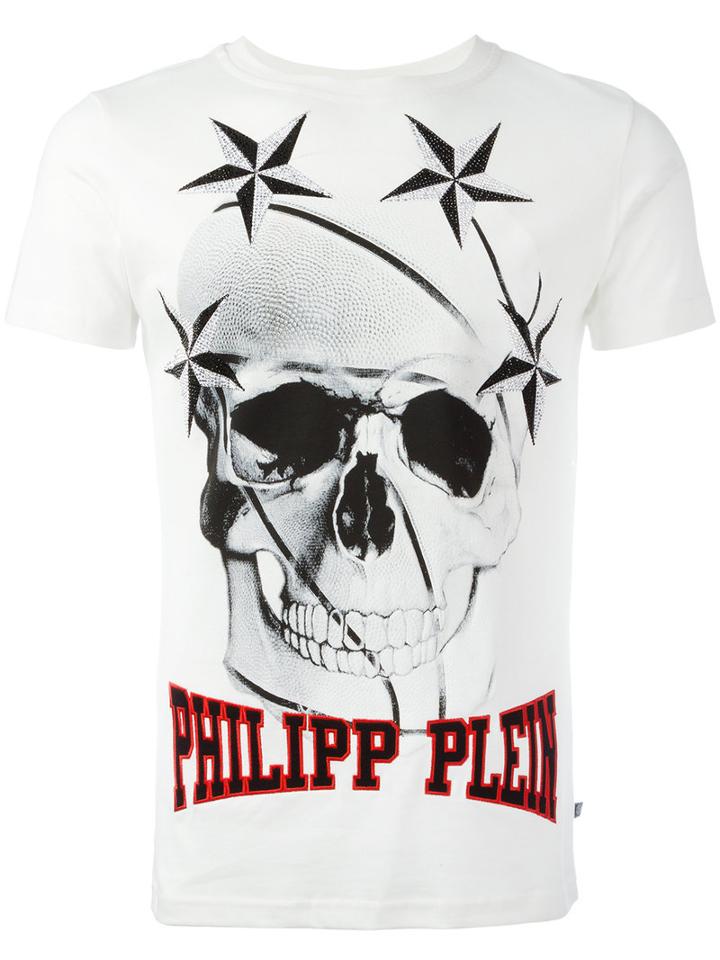 Philipp Plein Skull Printed T-shirt, Men's, Size: Medium, White, Cotton/polyurethane/crystal