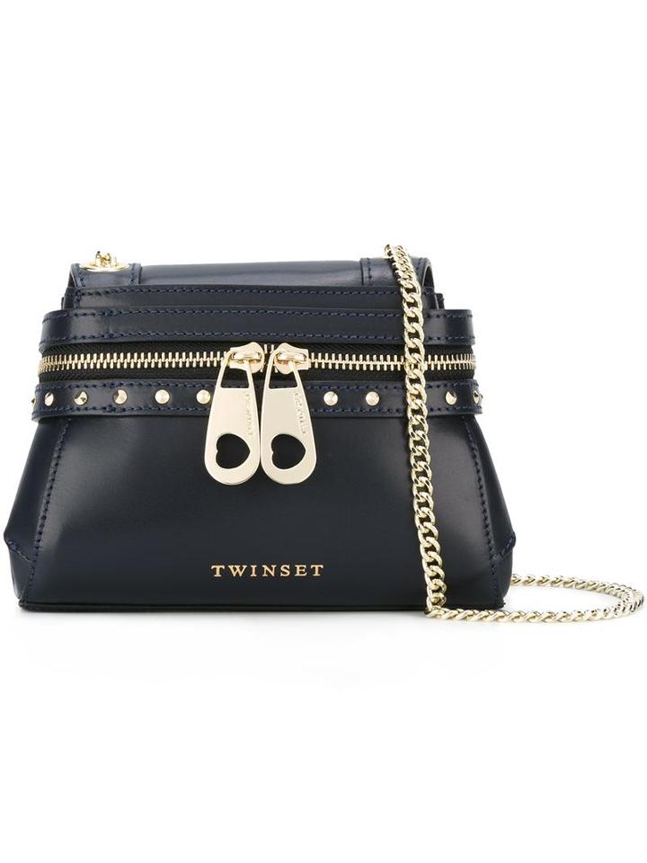 Twin-set Front Zip Crossbody Bag, Women's, Blue, Leather/metal