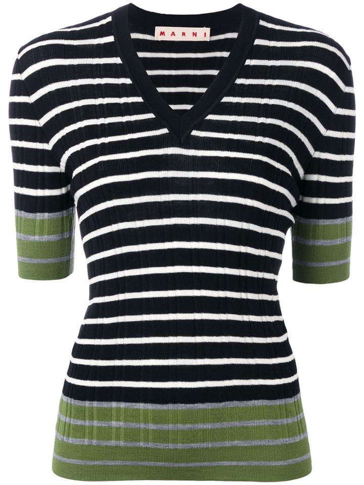 Marni Contrast Stripe Sweater, Women's, Size: 44, Blue, Virgin Wool