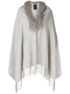 Liska Fur Collar Poncho - Grey