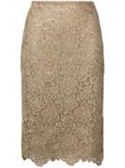 Valentino Floral Embroidered Mesh Skirt - Gold