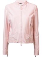 Roberto Cavalli Lace Insert Leather Jacket, Women's, Size: 42, Pink/purple, Polyamide/viscose