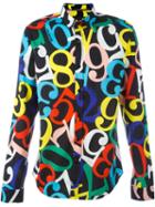 Love Moschino Numbers Print Shirt, Men's, Size: Xl, Black, Cotton/spandex/elastane