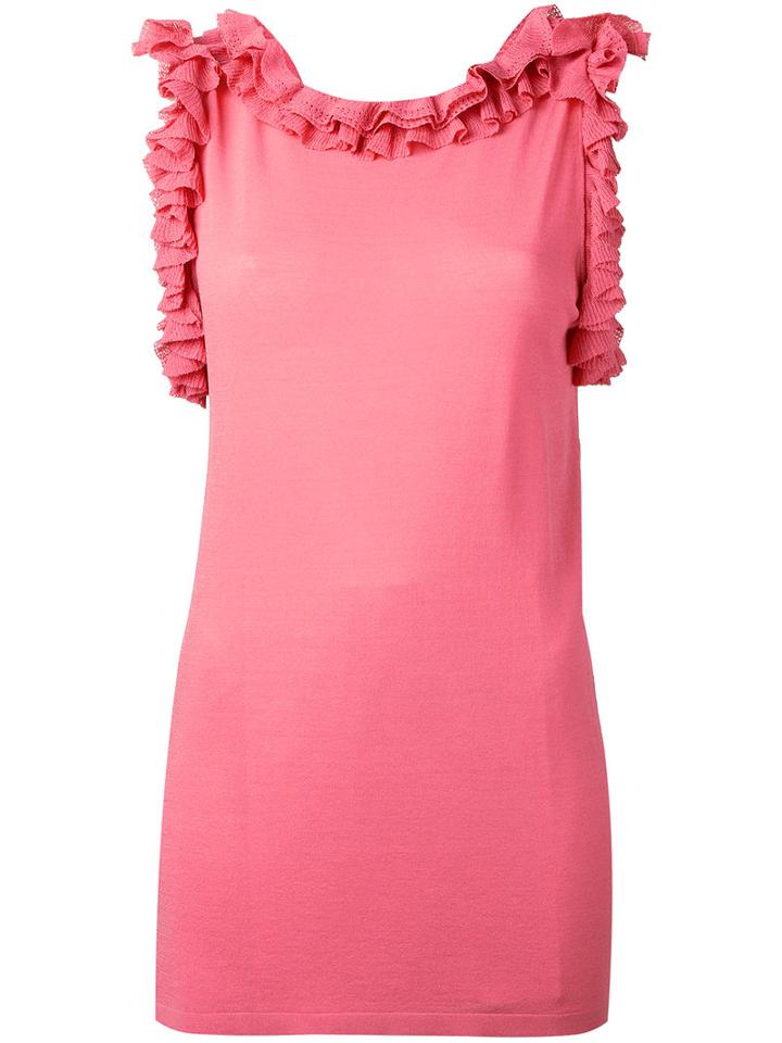 Ermanno Scervino Ruffled Neck And Sleeve Tank, Women's, Size: 38, Pink/purple, Polyamide/polyester/viscose