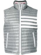 Thom Browne 4-bar Stripe Downfill Quilted Funnel Neck Vest In Satin