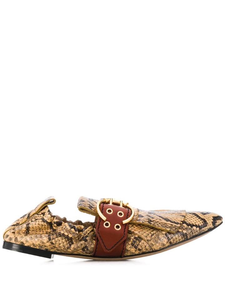 Chloé Python-effect Fringed Leather Ballet Flats - Yellow